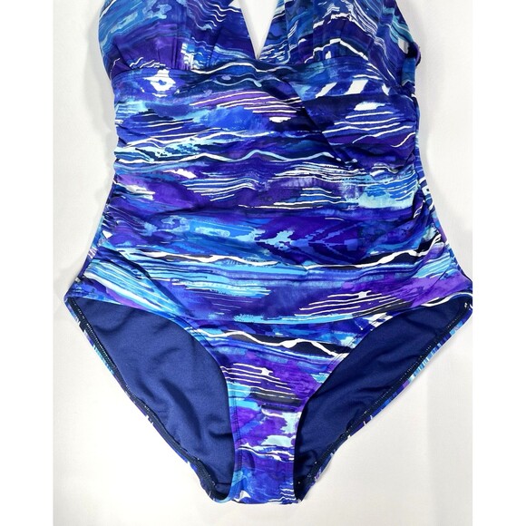 Ralph Lauren Blue Calypso Printed Halter One Piece Swimsuit Women's Size 8 - Picture 3 of 8
